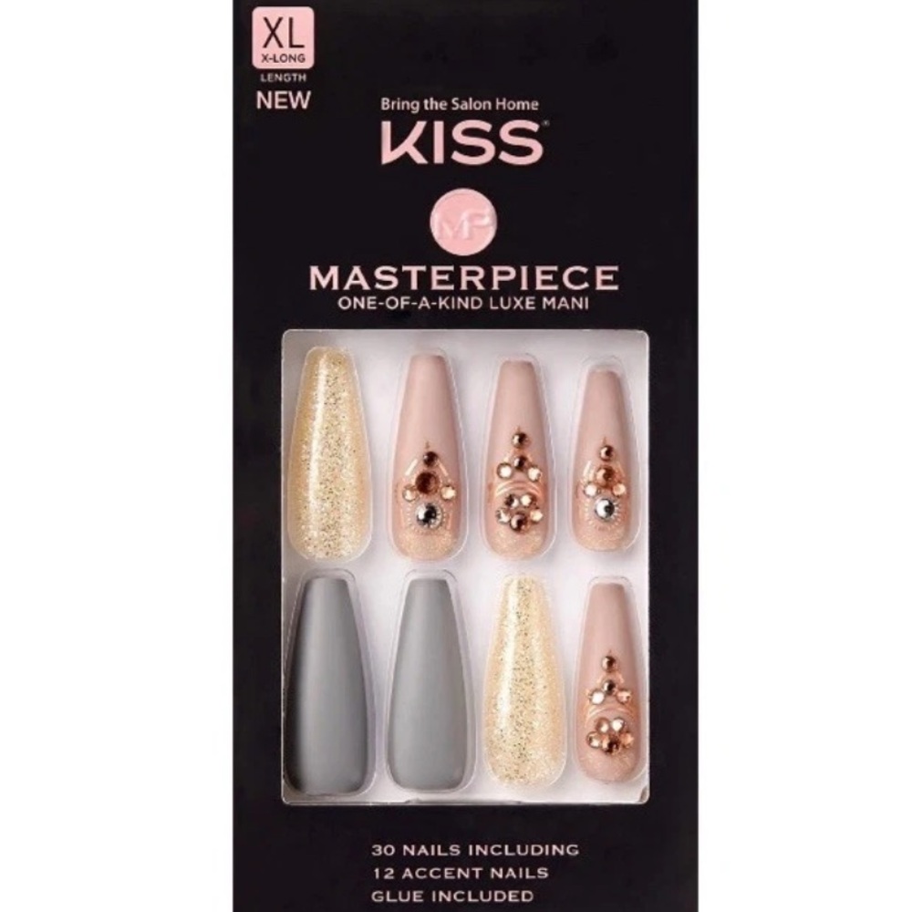 Kiss Gold and Gray Luxe Nail Set with Crystal Embellishments